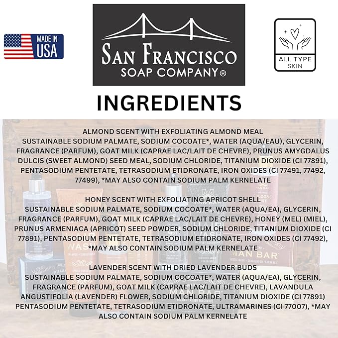 San Francisco Soap Company Simply Be Well Three Little Goats Goat Milk Soap Gift Set of 3 (Set I) | Almond, Honey Apricot, & Lavender |