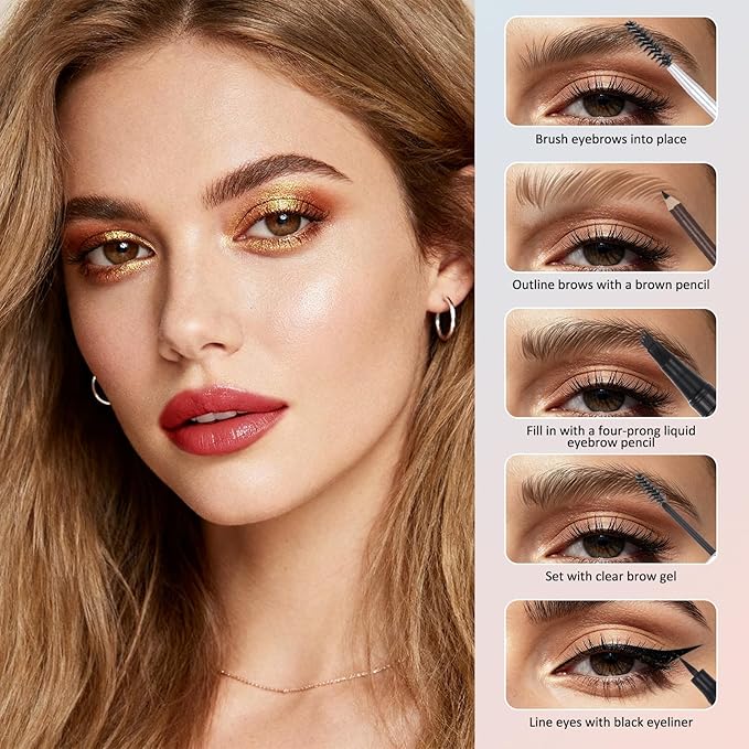 DAGEDA 4Pcs Dark Brown Eyebrow Pen Set, Easy to Color Brow Pencil and Black Eyeliner with Makeup Brush,Filling And Outlining Eyebrow Makeup Pencils for Women