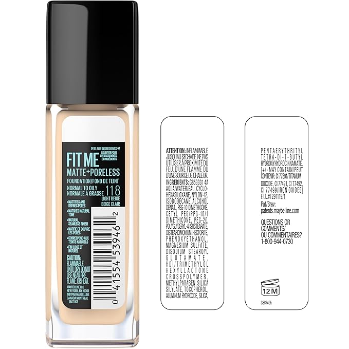 Maybelline Fit Me Matte + Poreless Liquid Oil-Free Foundation Makeup, True Beige, 1 Count (Packaging May Vary)
