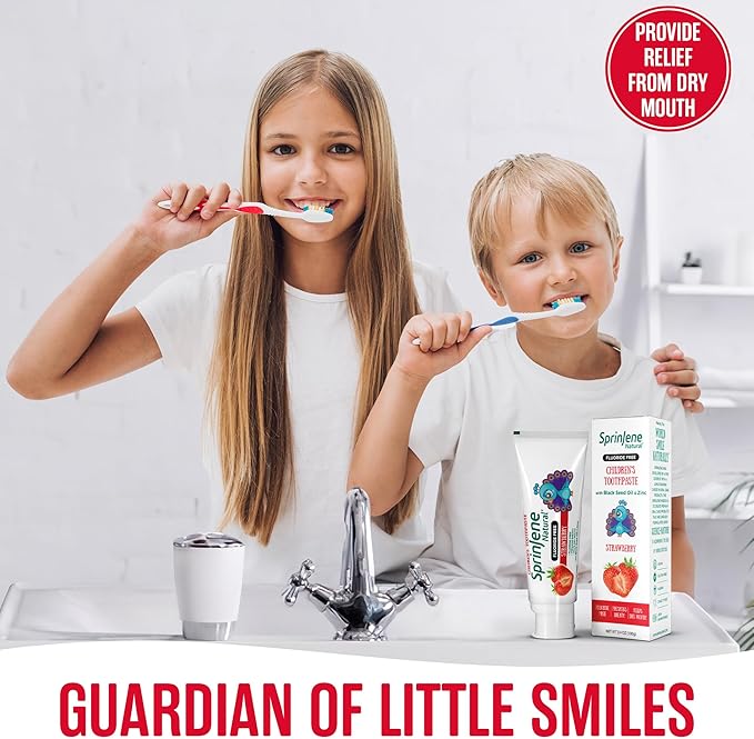 SprinJene Natural Children’s Toothpaste – Fluoride Free Strawberry Toothpaste for Toddlers & Kids – Gentle Safe Natural Formula with Patented Black Seed Oil & Zinc – Made in The USA (2 Pack)