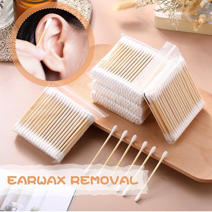 Dunzy 20000 Pcs Bamboo Cotton Swabs Bulk 2.76 Inch Double Round Cotton Swabs with Wooden Sticks Travel Size for Ears Makeup Daily Cleaning Pet Care Arts Crafts