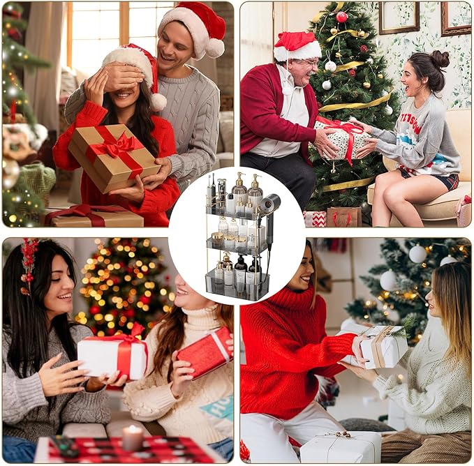 Aveniee Bathroom Counter Organizer,3 Tier Skincare Perfume Countertop Storage with Hair Dryer Rack and Toothbrush Holder, Cosmetic Makeup Tray for Vanity,Grey