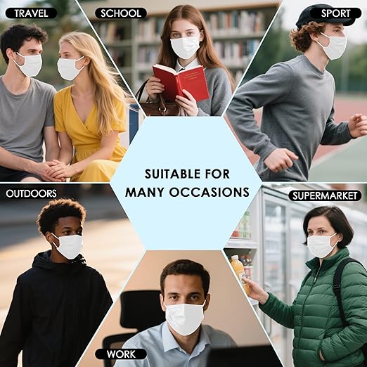 NNPCBT White Disposable Face Masks 100 Pack,3-Ply Breathable Mask For Adults,Great For Outdoors,Home, Office, School