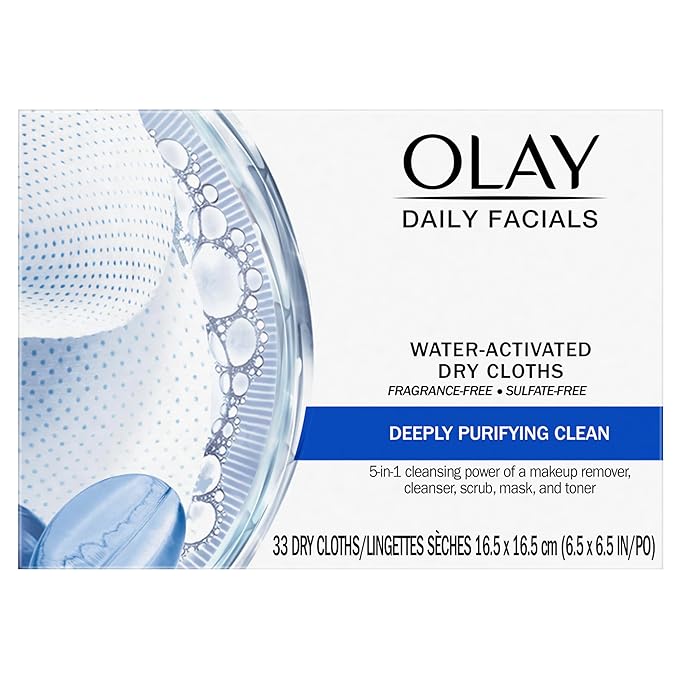 Olay Daily Facials, Daily Clean Makeup Removing Facial Cleansing Wipes, 5-in-1 Water Activated Cloths, Exfoliates, Tones and Hydrates Skin, 33 count