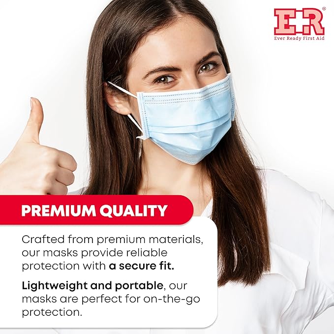 Ever Ready First Aid 3-ply Disposable face Masks, Ear Loop Breathable Particle Mask, General Use – 50 Count