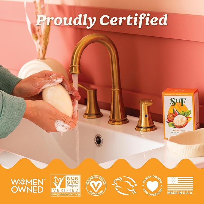 SoF Triple Milled Bar Soap - With Coconut Oil & Organic Shea Butter- Vegan & Non GMO- Free From Phthalates, Sulfates & Parabens- Shea Butter - 6 oz Bar 4 Bars