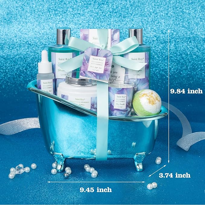 Fathers Day Gifts for Men Dad Luxury EUCALYPTUS & Mint Spa Gift Basket for Women, Unique Spa Gift Baskets Gifts, Home Spa Kit Bath and Body Gifts Set, Bath Gift Basket for Birthday Mother's Day Gifts