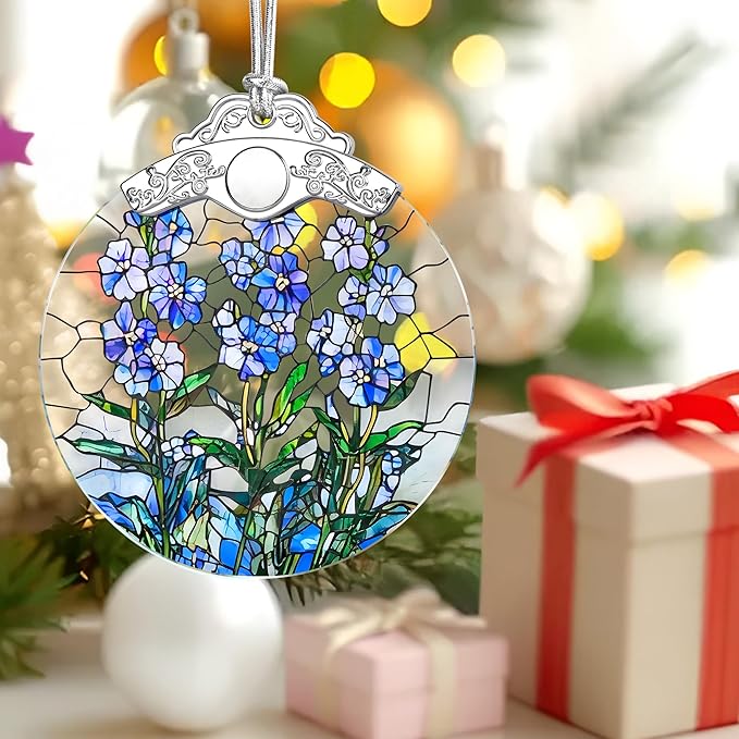 Christmas Ornaments: Stained Glass-Style July Birth Flower Ornament โ Christmas Tree Decorations, Holiday Party Gifts, Mother's Day & Birthday Gifts for Women, Mom & Grandma | Birth Flower Gift
