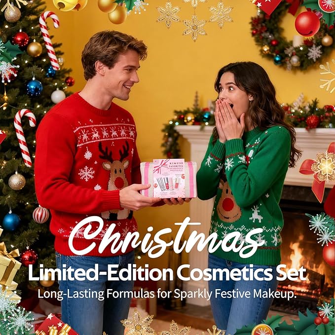 KIMUSE All in One Makeup Kit for Women, Girls, Teens with Makeup Bag, 4 Pcs Makeup Gifts Set Includes Lip Stain,Lip Plumper,Liquid Blush,Multi Balm Stick, Christmas Make Up Collection, Holiday Present