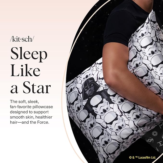 Kitsch x Star Wars Darth Vader & Stormtroopers Satin Pillowcase with Zipper | Better Than Silk Pillowcase | Frizz-Reducing Pillow Case for Hair & Skin Care, Cooling & Breathable - King