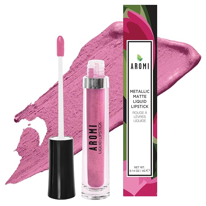Aromi Metallic Matte Liquid Lipstick | Dusty Pink, Light Rosy Mauve Lip Color with Shimmery Finish, Long-lasting, Waterproof, Vegan, Cruelty-free (Fairy Tale)
