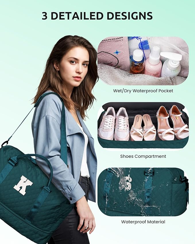 Gifts for Teenage Girls-Initial Travel Bag with Shoe Compartment, Personalized Weekender Bag, Monogram Overnight Bag for Women, Letter Travel Bag with Makeup Bag Graduation Gifts (Letter Y)