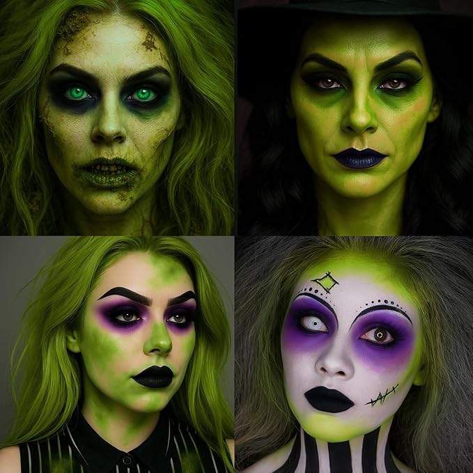 BADCOLOR 3PCS White Ogre Green Purple Face Body Paint Stick Makeup for Beetle-juice/ Frankenstein SFX Cosplay & Dress Up, Full-Coverage Halloween Facepaint Makeup Kit