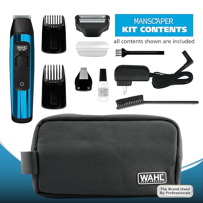 Wahl Manscaper® Total Body Grooming and Your Hair Down There Rechargeable Deluxe Hair Trimmer and Shaver with Safe-Touch Detachable Stainless Steel Precision Blades - Model 5708