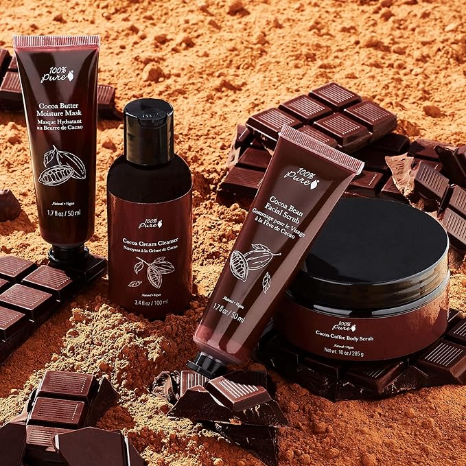 100% PURE Cocoa Cream Face Cleanser Moisturizing Wash for Women & Men Natural Hydrating Soap with Antioxidants & Caffeine - Cleanse Pores & Detoxify Vegan Makeup Remover - 3.4oz