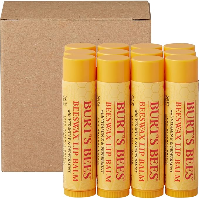 Burt's Bees Lip Balm - Original Beeswax 12 Count Pack in Bulk, Lip Moisturizer With Responsibly Sourced Beeswax, Tint-Free, Natural Origin Conditioning Treatment, 12 Tubes, 0.15 oz