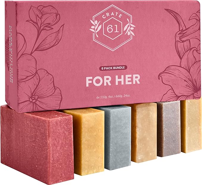 Crate 61, Handmade in Canada, Plant Based Cold Process Natural Bar Soap, With Premium Essential Oils, Dry Skin, Pack of 6 (For Her)