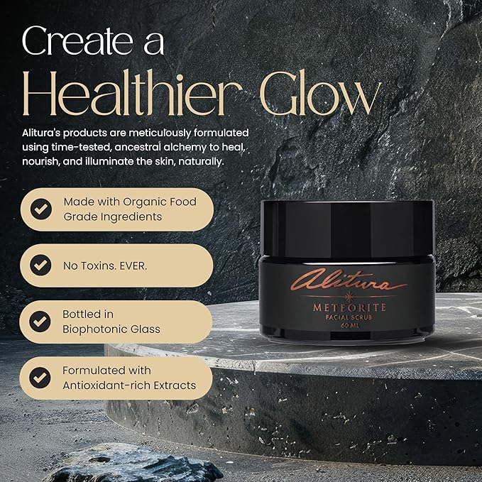 Alitura Meteorite Scrub – Exfoliating Face & Body Scrub with Pearl Powder & Bamboo Stem Cells – Brightening & Anti-Aging Exfoliant for Dead Skin, Dark Spots, and Fine Lines – For Men & Women, 60ml