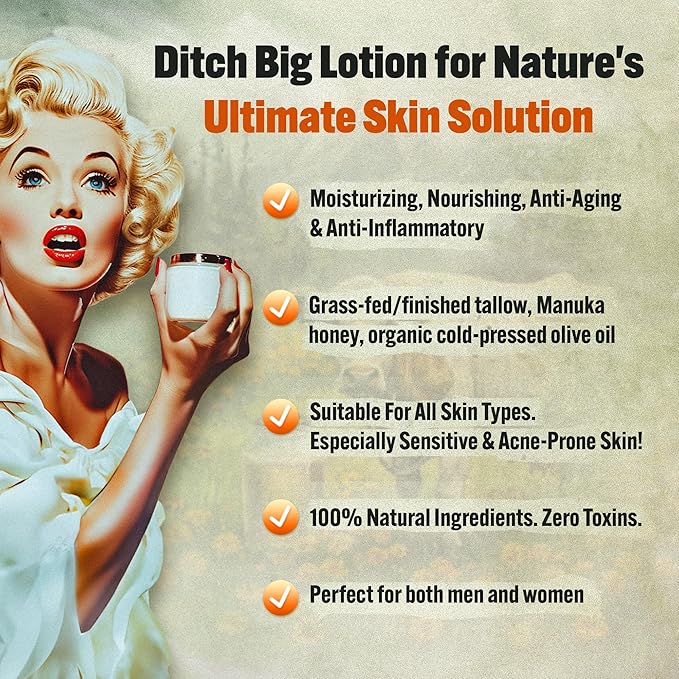 Whipped Beef Tallow and Honey Balm Moisturizer for Skin, Face, Lips, Body - Lavender