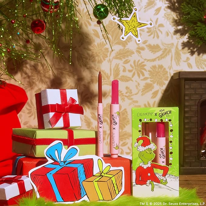 ColourPop x The Grinch Berry Grinchy Lip Makeup Kit - Limited Edition Lip Liner & Plumping Gloss Duo- Visibly Plumps Lips & Delivers Buildable Color (2 Count)