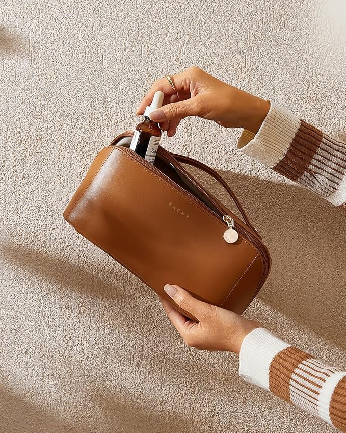 EACHY Travel Makeup Bag,Large Capacity Cosmetic Bags for Women,Waterproof Portable Pouch Open Flat Toiletry Bag Pattern Makeup Bag