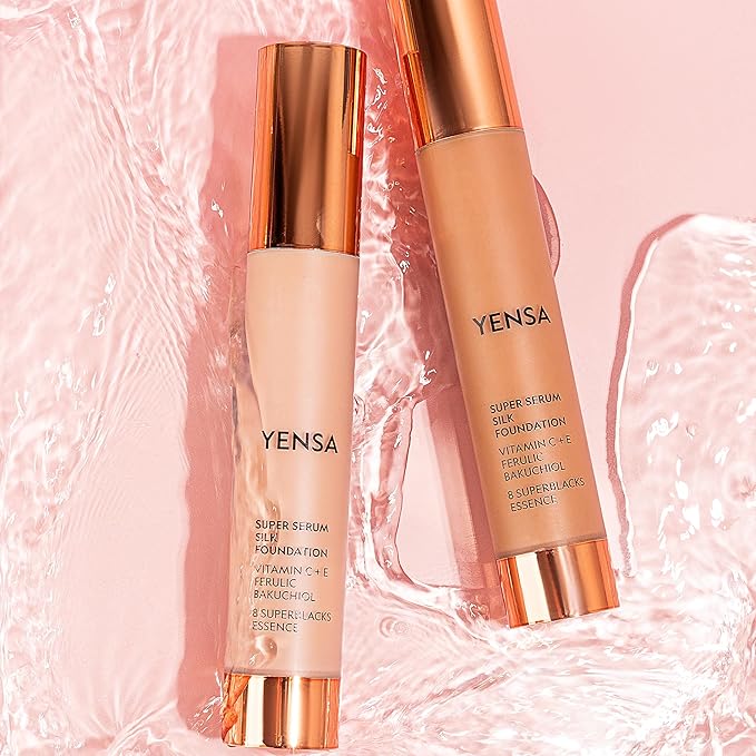 YENSA Serum Foundation Makeup - Super Silk Full Coverage Foundation Enriched with Peptides, Vitamin C & Ferulic Acid to Help Reduce Fine Lines, Wrinkles & Dark Circles - Medium 1 (1 oz)