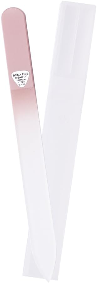 Bona Fide Beauty Czech Glass Nail File for Natural Nails (Raspberry) - Fine Grit (180/240) Etched Crystal Fingernail File with Clear Case. Ideal Gift for Women.