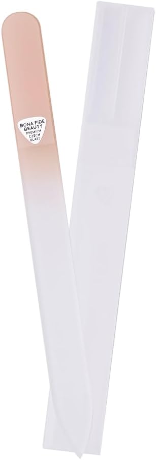 Bona Fide Beauty Czech Glass Nail File for Natural Nails (Peach) - Fine Grit (180/240) Crystal Fingernail File with Clear Case. Travel Friendly Nail Care