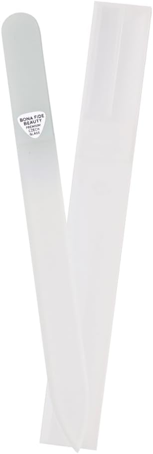 Bona Fide Beauty Czech Glass Nail File for Natural Nails (Guava Color), Fine Grit (180/240) Etched Crystal Fingernail File with Clear Case. Ideal Gift for Bridesmaids.