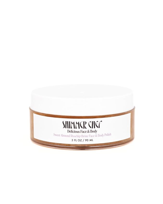 SHIMMER CHEF Sweet Almond Rosehip Brine Face & Body Polish | Fusion of Himalayan & Dead Sea Salt, Maple Sugar, Omega 3s & Vitamin E | Reveals Radiance, Elevates Mood with an Exquisite Fragrance | 3 oz