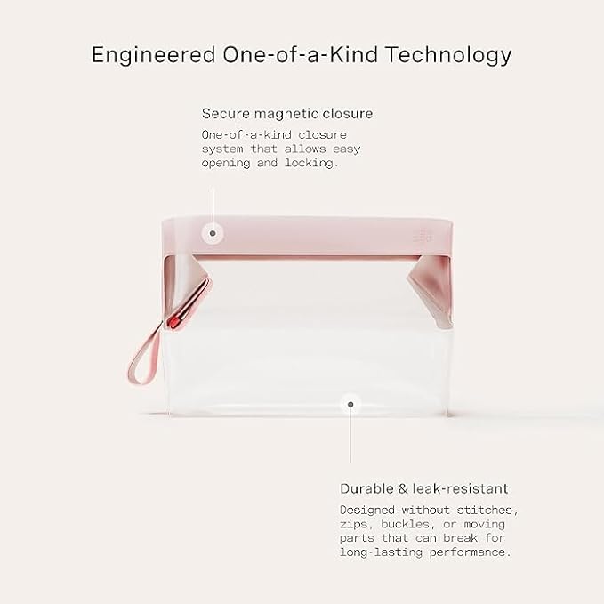 Cadence Parcel - Clear Dopp Kit with Magnetic Closure - Durable and Leak-Resistant Travel Toiletry Kit - Modular Design - Hygiene Bag for Travel Essentials - 2 Qt - Rose