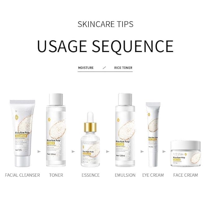 SKK Skin Care Set, 6 Piece Skin Care Set,Skin Care Gift Set for Women, Facial Care Set Includes Cleanser, Eye Cream, Facial Essence, Moisturizing Lotion, Face Cream, Toner. (Rice)