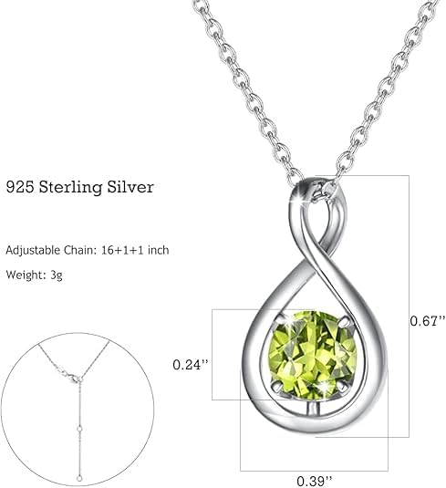 FANCIME Birthstone Necklaces for Women Fine Jewelry Sterling Silver Dainty Infinity Pendant Anniversary Birthday Christmas Gifts for Her Wife Mom Lady Daughter, Chain 16"+2" Extend