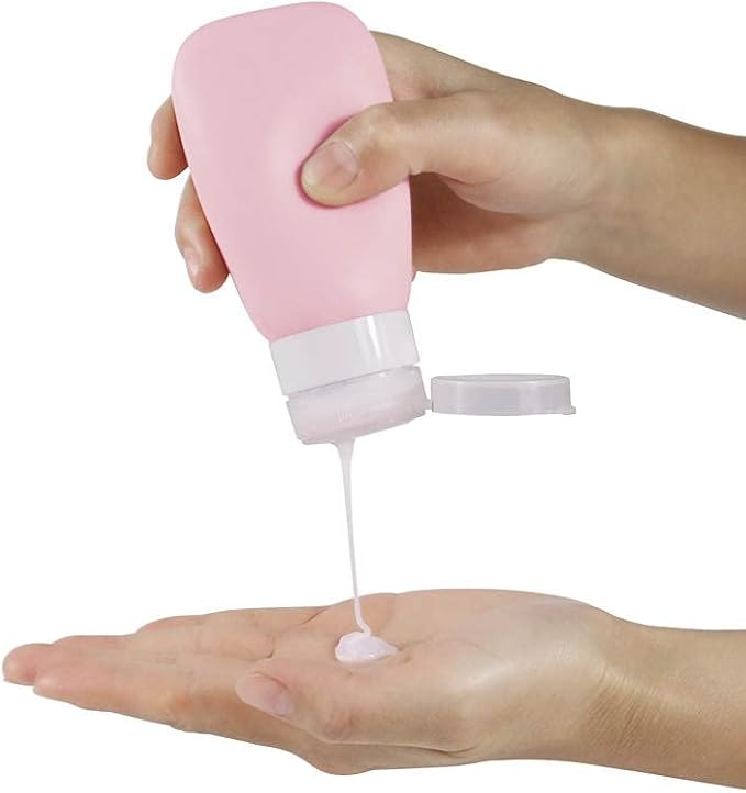 Travel Bottles for Toiletries, TSA Approved 3oz Leak Proof Silicone Refillable Squeeze Travel Size Containers BPA Free for Cleansers, Lotions, Shampoo 4pk color (P,G,Blk,Blue)