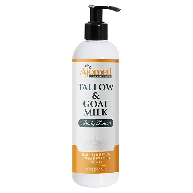 Tallow & Goat Milk Body Lotion for Sensitive Skin, Organic moisturizing tallow for skin cream, Dry skin, Goat Milk face and body Moisturizer - Handmade Tallow lotion- Unscented lotion