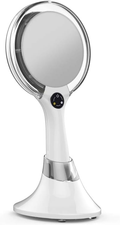 Starlite Handheld Rechargeable Lighted Makeup Mirror with Stand, 1X/5X Magnification, Dual Sided & Vanity Mirror with Bright and Warm Light, Cordless Rechargeable Mirror (White Colour)