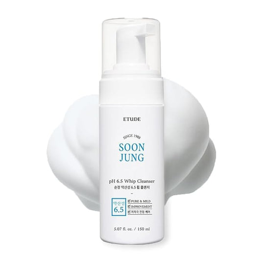 ETUDE Soonjung pH 6.5 Whip Cleanser, Face Wash for Sensitive Skin, Soft Bubble, Hypoallergenic Cleansing, Low pH Level, Fragrance-Free, Panthenol, Madecassoside, Korean Skin Care, Beauty (5.07 Fl Oz)