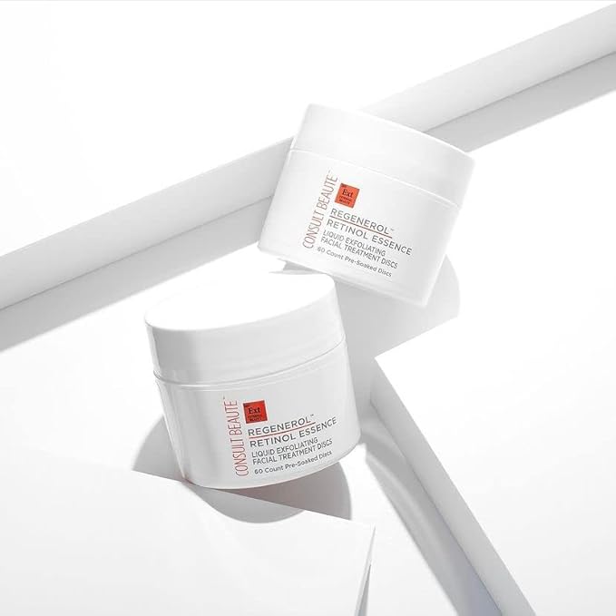 Consult Beaute - Regenerol - Retinol Exfoliating Facial Treatment Discs - Micro Exfoliation for Face - Smoother Skin - 60 Disposable Wipes (2Pack)