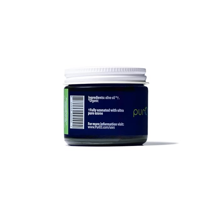 PurO3 Ozonated Olive Oil – Pure, Natural, Organic Skincare for Face & Body – Oxygenated Healing Lotion, Moisturizer & Beauty Cream in a Glass Jar – O3 Therapy Salve, 2 oz