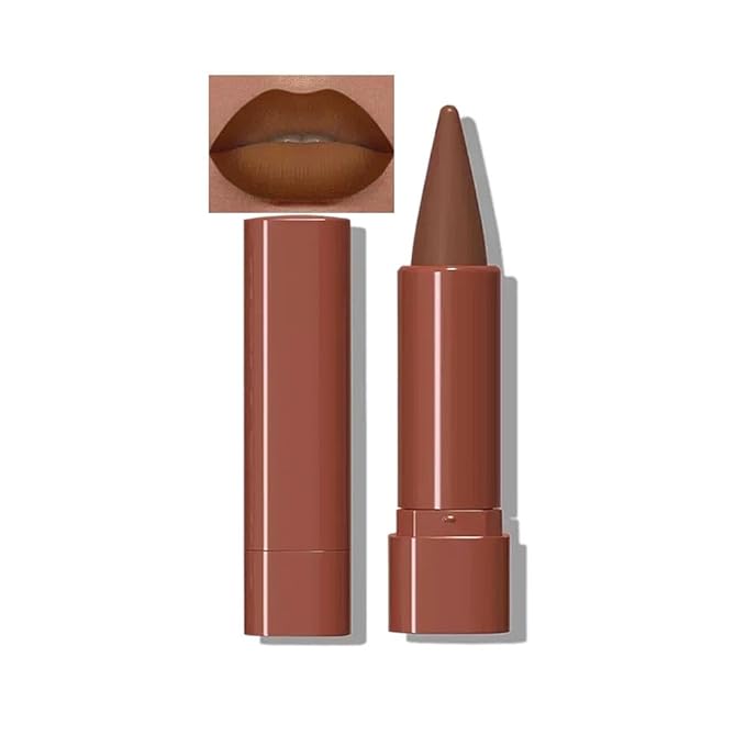 2-in-1 Gradient Brown Lip Liner & Lipstick, Dark Brown Waterproof Long Lasting Matte Lip Liner Pencil, Makeup Smudge proof lip liner with Cone Tip (01#-Warm Brown)