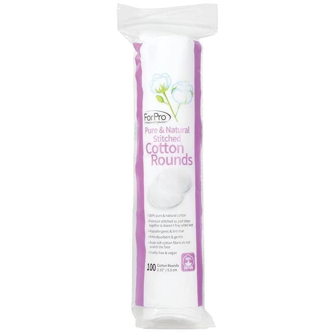 ForPro Pure & Natural Stitched Cotton Rounds for Face (400-Count), 100% Pure Cotton Makeup Remover Pads, Hypoallergenic, Lint-Free, Vegan & Cruelty-Free, Pack of 48-100 Cotton Pads