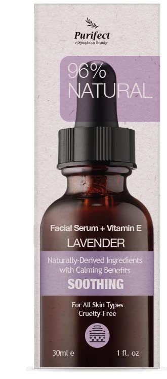 96% NATURAL LAVENDER Facial Serum for Day and Night Moisturizer Soothe Balance Skin with Vitamin E Squalene 30ml 1fl oz - Non Greasy and Fast Absorbing Formurla PURIFECT MADE IN USA