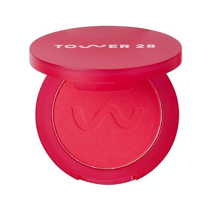 Tower 28 GetSet™ Soft Matte Powder Blush - Self-Setting 12-Hr Longwear Sweat-Proof Formula - Pigmented Raspberry Red Blush Sunset Shirley x Toni Bravo Collab