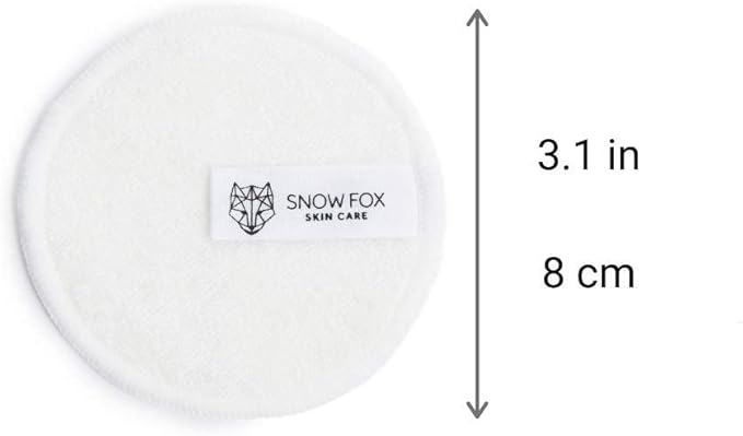 Snow Fox Skin Care Reusable Bamboo Makeup Removal Pads – 8 Organic Cotton Rounds with Mesh Bag – Washable Facial Pads with Soft Double-Layer Terry Texture