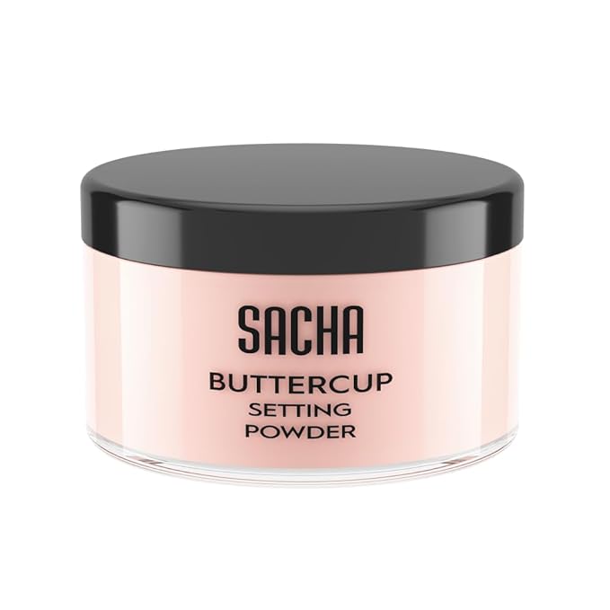 Sacha BUTTERCUP Rosé Setting Powder. No Ashy Flashback. Blurs Fine Lines and Pores. Loose, Translucent Face Powder to Set Makeup Foundation or Concealer. For All Skin Tones, 1.75 oz.