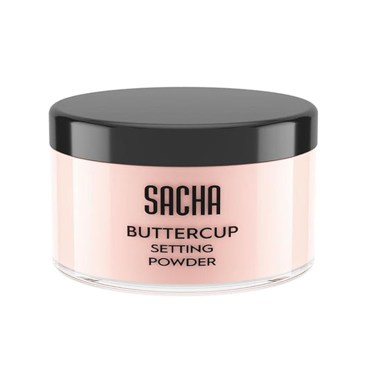 Sacha BUTTERCUP Rosé Setting Powder. No Ashy Flashback. Blurs Fine Lines and Pores. Loose, Translucent Face Powder to Set Makeup Foundation or Concealer. For All Skin Tones, 1.75 oz.