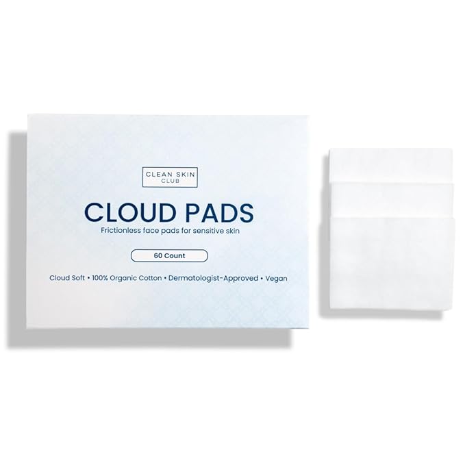 Clean Skin Club Cloud Pads, Ultra-Soft & Thick Face Pads, 100% Organic Cotton Dermatologist-Approved Makeup Remover and Toner Applicator, Sensitive-Skin Safe, 60 Count (Pack of 1)