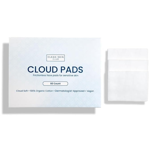 Clean Skin Club Cloud Pads, Ultra-Soft & Thick Face Pads, 100% Organic Cotton Dermatologist-Approved Makeup Remover and Toner Applicator, Sensitive-Skin Safe, 60 Count (Pack of 1)