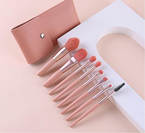 Travel Makeup Brush Set 7PCS Mini Size Premium Synthetic Fiber Foundation Blush Concealer Eyebrows Eye Shadow Angled brush Lip Make up Brush With Storage Bag (Pink)