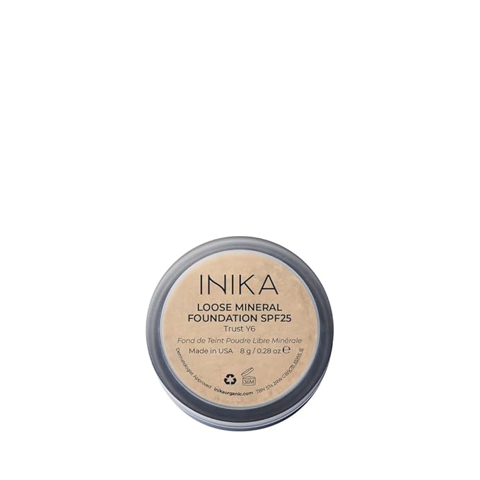INIKA Organic Mineral Powder Foundation with SPF 25 - Vegan Makeup, Natural Looking, Buildable Coverage, Flawless Radiance & Glow, Blemish Coverage, Cruelty Free, Sustainable Packaging, Trust, 8g